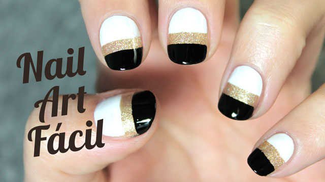 uñas en blanco y negro paso a paso